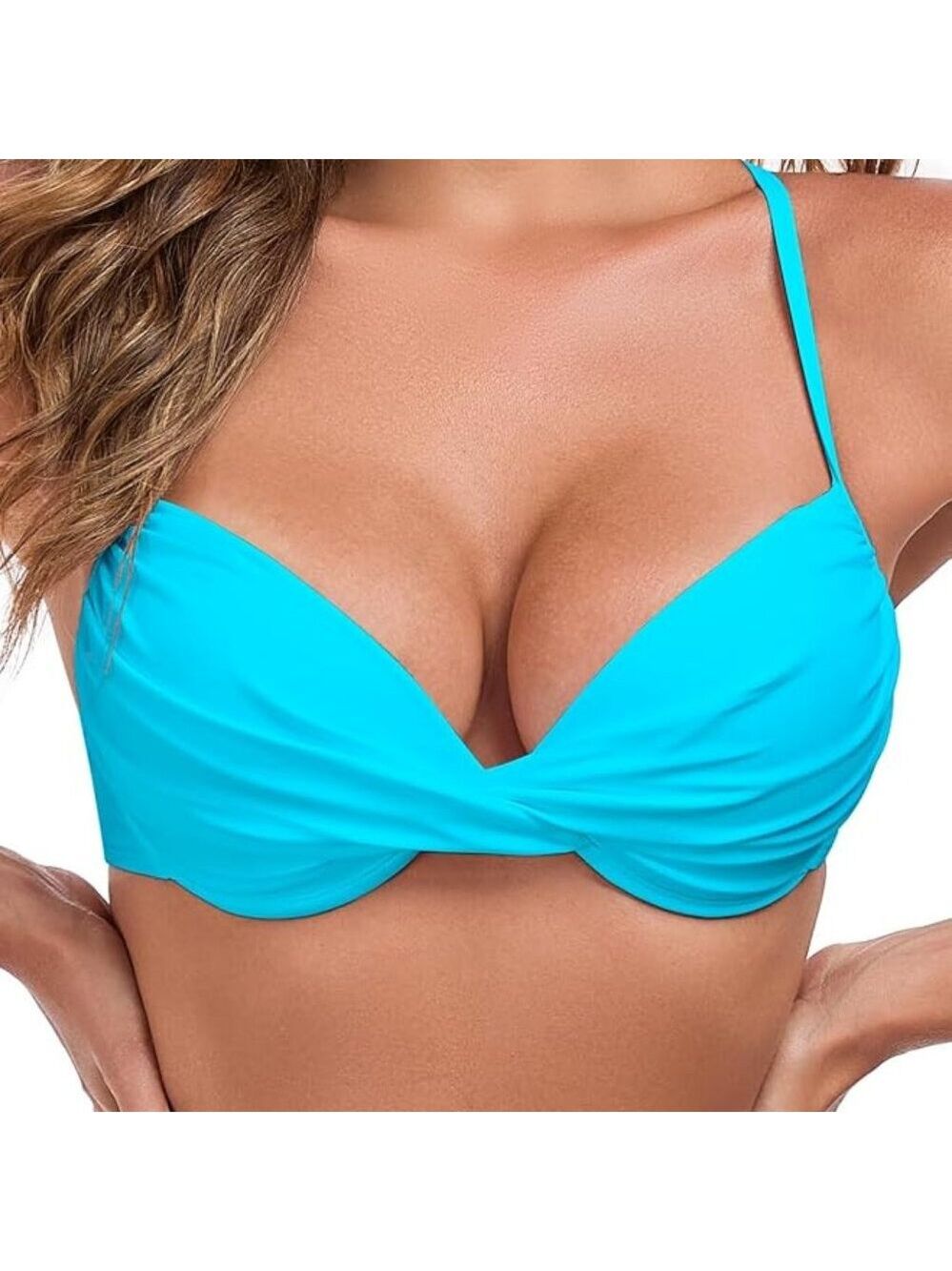 ✨RELLECIGA Push Up Underwire Bikini Top Medium Sky Blue NWT